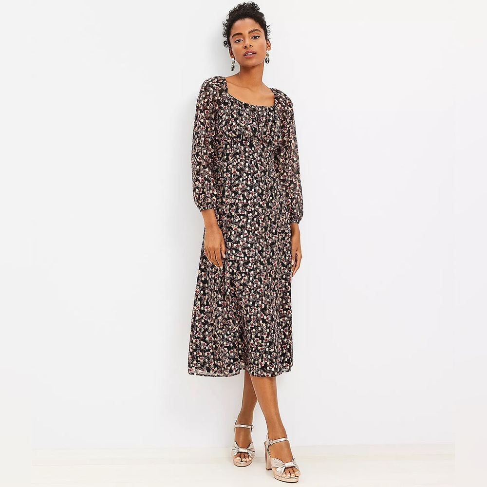 LOFT - Shimmer Dot Square Neck Midi Dress